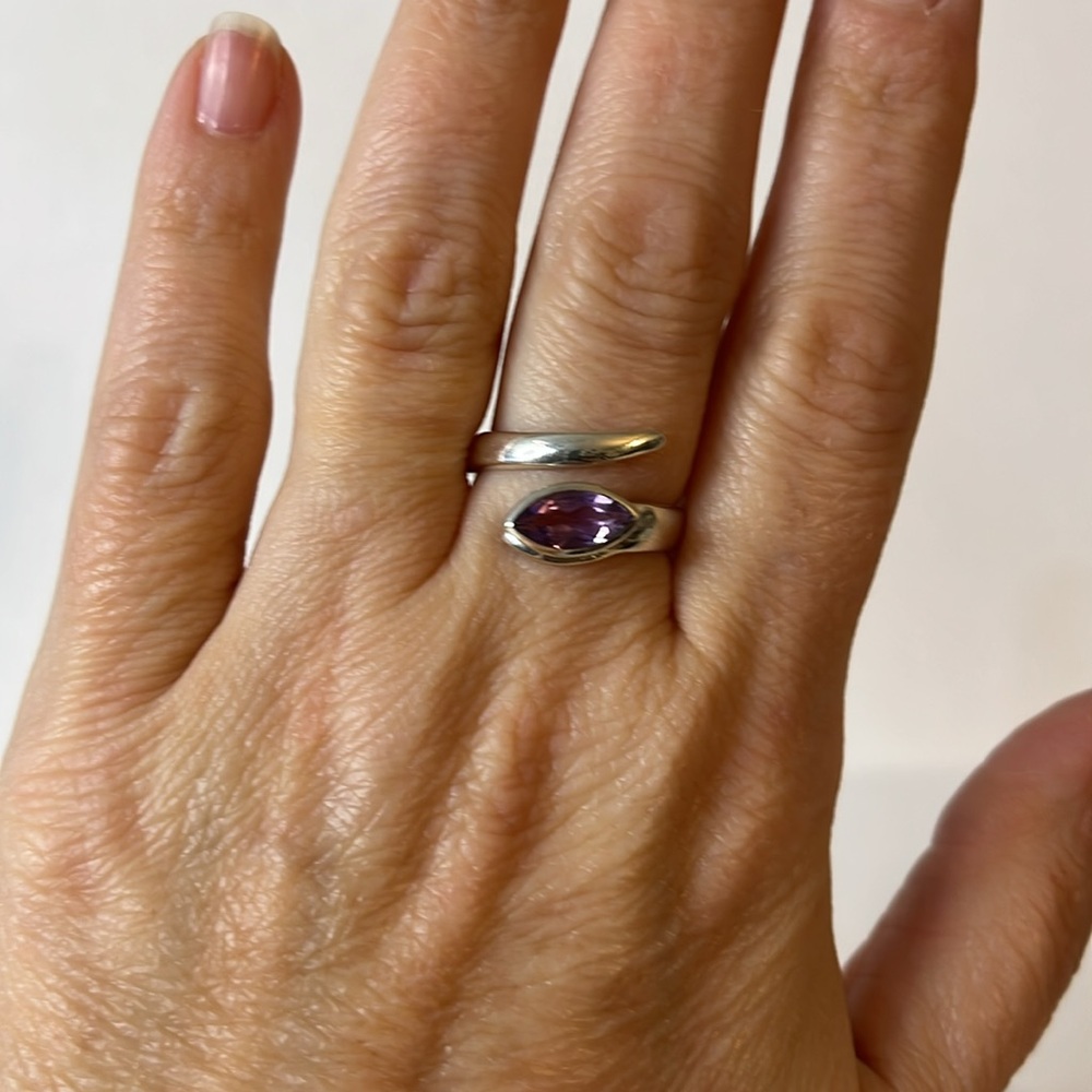 Solid 925 Sterling Silver Amethyst Gemstone Bypas… - image 3